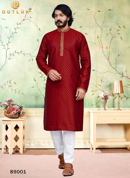 Red Colour Outluk 89 New Latest Designer Ethnic Wear Silk Kurta Pajama Collection 89001